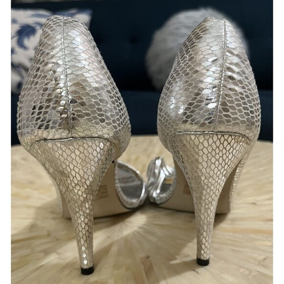 Charlotte Russe Shoes High Heel Open‎ Toe Strappy Faux Snakeskin Y2K Silver 8 - Picture 4 of 5
